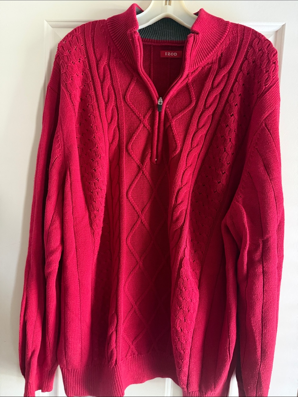 Izod Men's Cable-Knit Half-Zip Sweater in Cranberry Red